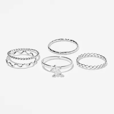 Silver Zig Zag Star Cubic Zirconia Rings (5 Pack)