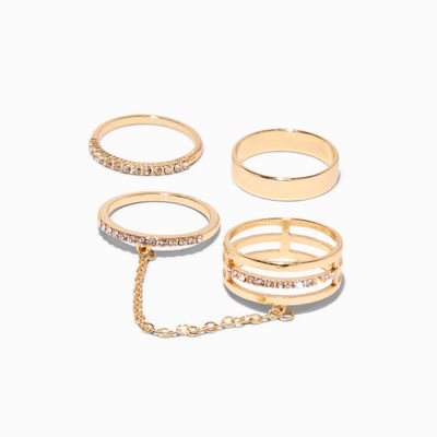 Gold Crystal Tube Rings - 3 Pack