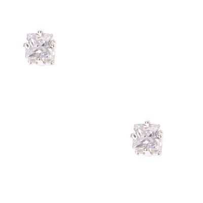 Silver Cubic Zirconia Square Magnetic Stud Earrings - 5MM