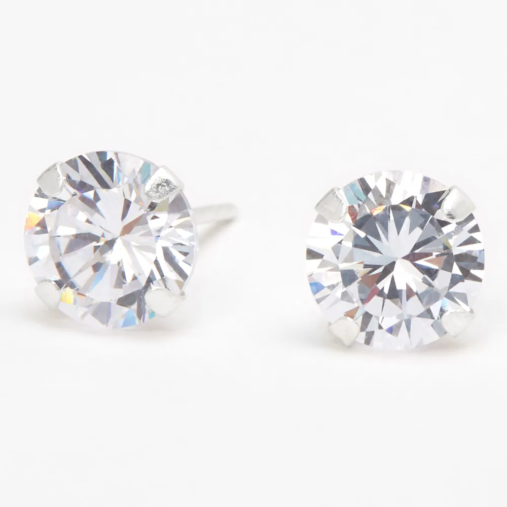 Sterling Silver Cubic Zirconia Round Martini Stud Earrings - 8MM