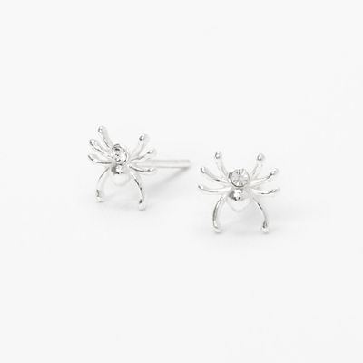 Sterling Silver Crystal Spider Stud Earrings