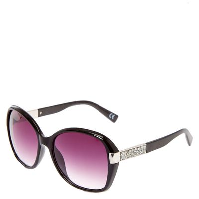 Oversized Bling Arm Tinted Sunglasses - Black