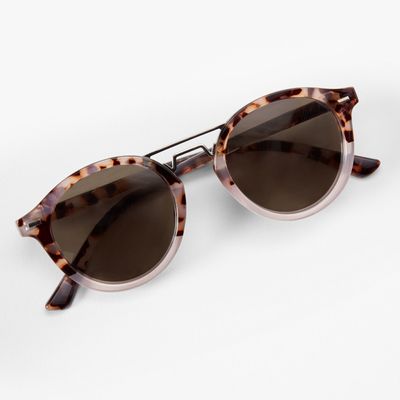 Brown & Gray Tortoiseshell Round Sunglasses
