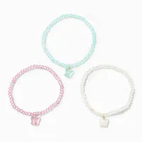 Pastel Butterfly Beaded Stretch Bracelets - 3 Pack