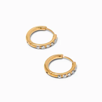Titanium Gold 10MM Crystal Huggie Hoop Earrings