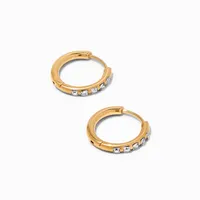 Titanium Gold 10MM Crystal Huggie Hoop Earrings