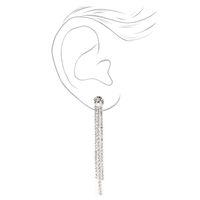 Silver 2.5" Rhinestone Linear Fringe Drop Earrings