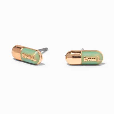 Turquoise Chill Pill Gold Stud Earrings
