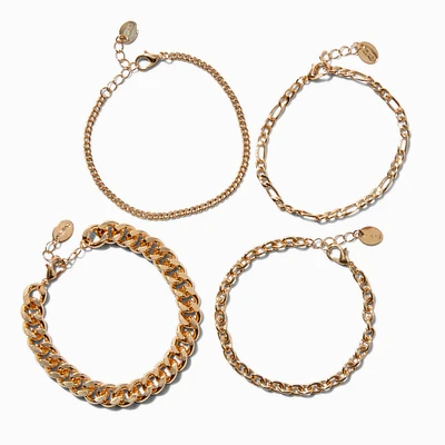 Gold-tone Mixed Chain Bracelet Set - 4 Pack