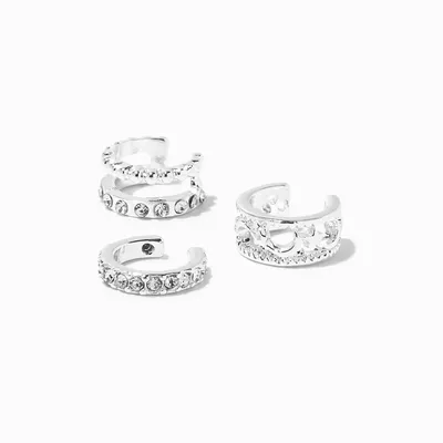 Silver Crystal Embellished Ear Cuffs - 3 Pack