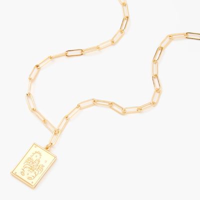 Gold Rectangle Zodiac Symbol Pendant Necklace - Scorpio