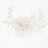 Silver Pearl Flower Hair Comb - White