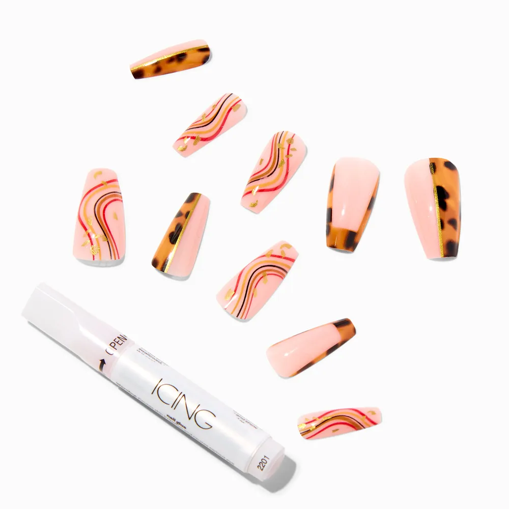 Tortoiseshell Swirl Squareletto Vegan Faux Nail Set - 24 Pack