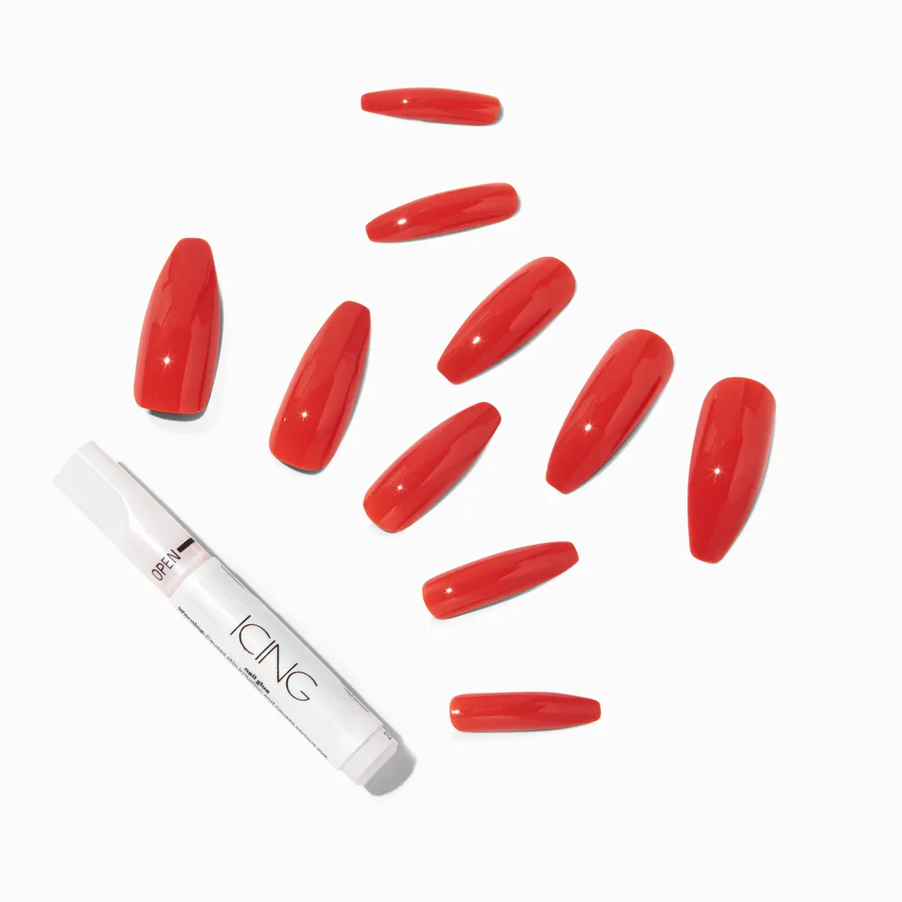Glossy Red XL Coffin Vegan Faux Nail Set - 24 Pack