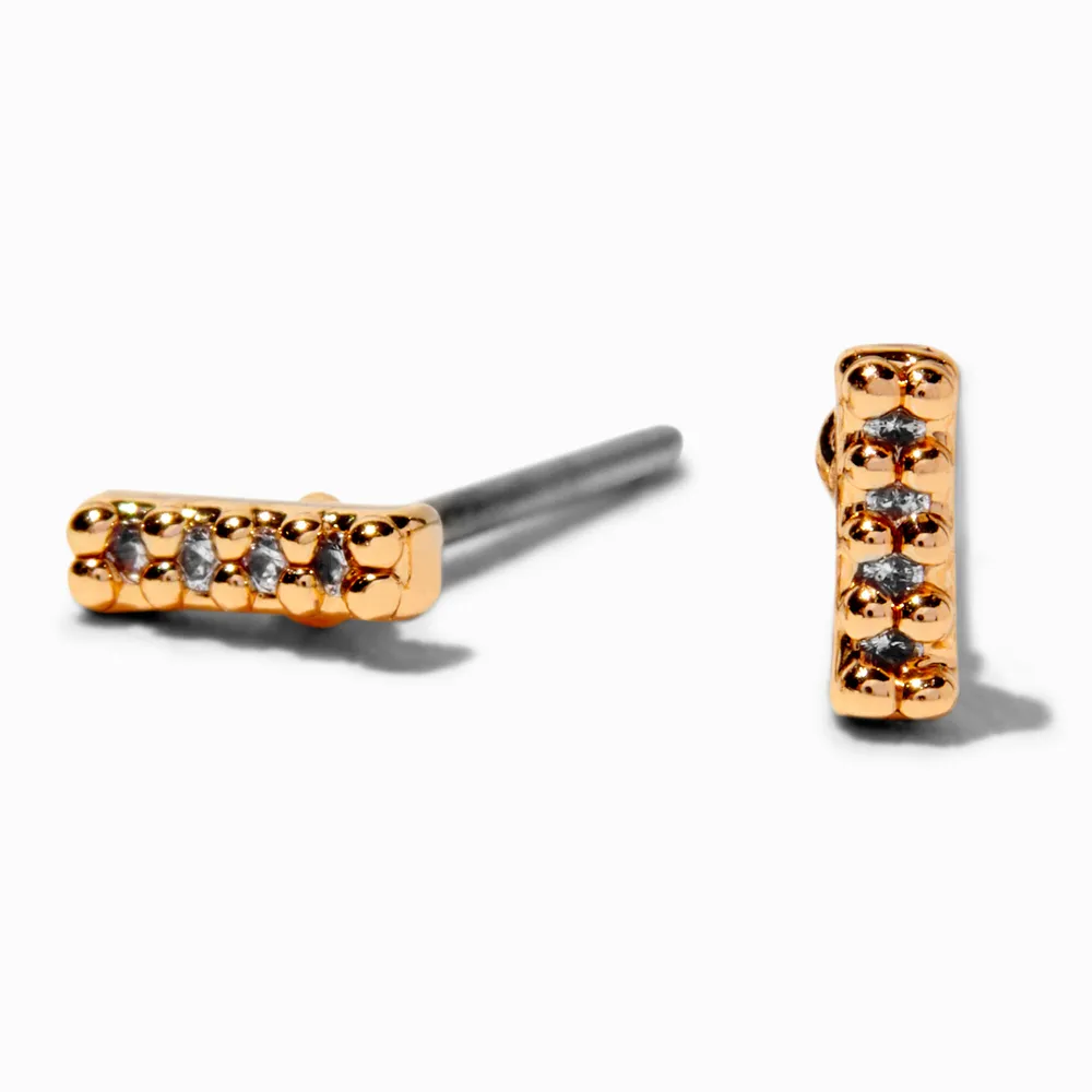 Gold Cubic Zirconia 4MM Bar Stack Stud Earrings