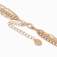 Gold Mixed Chain Link Multi Strand Chain Necklace