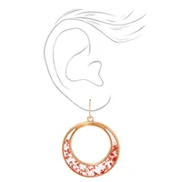 Gold 1.5" Resin Floral Hoop Drop Earrings - Red