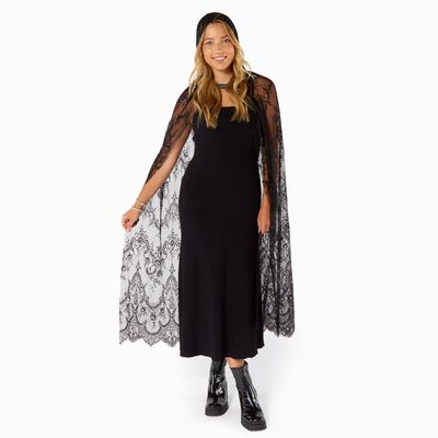 Black Lace Long Hooded Cape