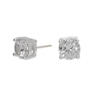 Sterling Silver Cubic Zirconia Round Basket Stud Earrings - 4MM