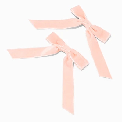 Blush Pink Velvet Hair Bow Clips - 2 Pack