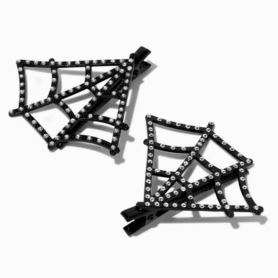 Embellished Black Spider Web Hair Clips - 2 Pack