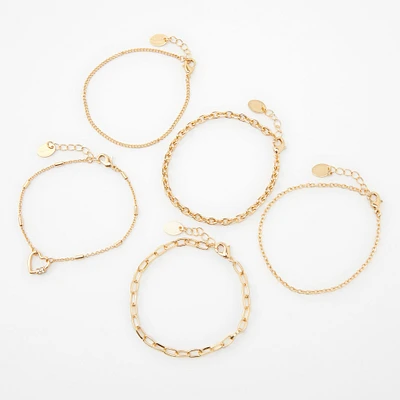 Gold Mixed Chain Bracelets - 5 Pack