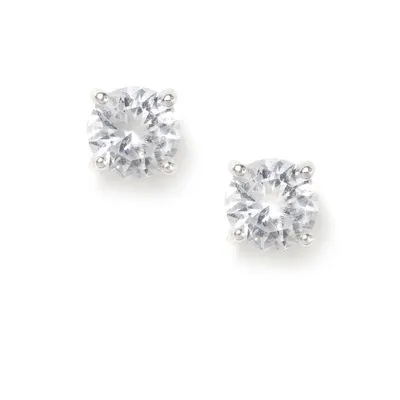 8MM Round Cubic Zirconia Four Prong Set Stud Earrings