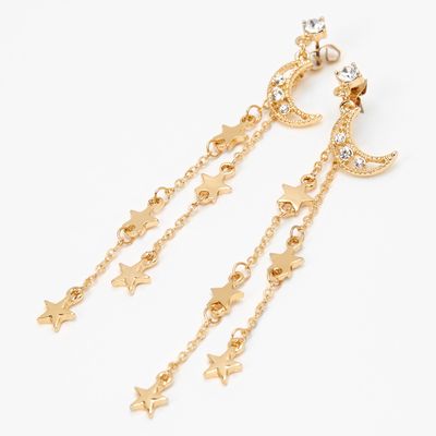 Gold Moon & Stars Linear Drop Earrings