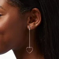 Silver 3" Heart Linear Clip-On Drop Earrings