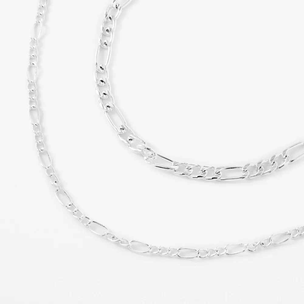 Silver Chunky Figaro Chain Link Necklace Set - 2 Pack