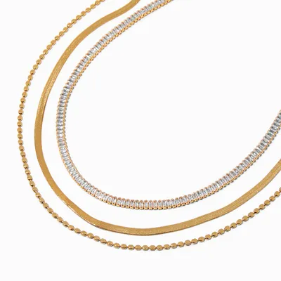 Gold Cubic Zirconia Baguette Multi-Strand Chain Necklace