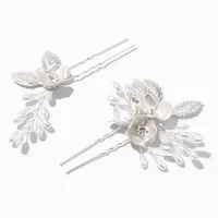 Silver Pearl Floral Hair Pins - 2 Pack