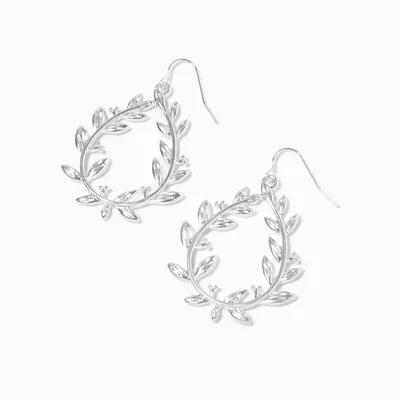 Silver 1.5" Embellished Olive Branch Teardrop Drop Earrings