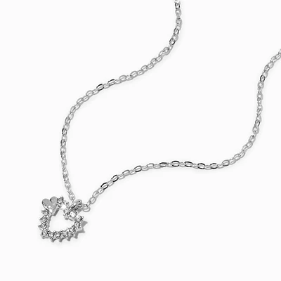 Silver-tone Crystal Heart Pendant Necklace