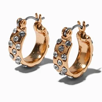 Gold-tone Rhinestone Dots 10MM Hoop Earrings