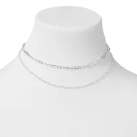 Silver Chunky Figaro Chain Link Necklace Set - 2 Pack