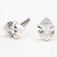 Silver Cubic Zirconia Teardrop Stud Earrings - 5MM