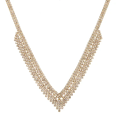 Gold-tone Rhinestone Chevron Statement Necklace