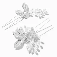 Silver Pearl Floral Hair Pins - 2 Pack