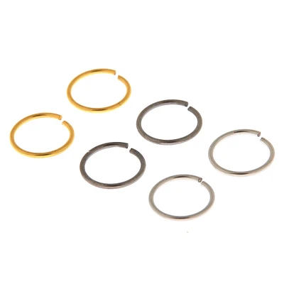 Mixed Metal 20G Solid Hoop Nose Rings - 6 Pack