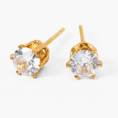 18kt Gold Plated Cubic Zirconia Round Stud Earrings - 5MM