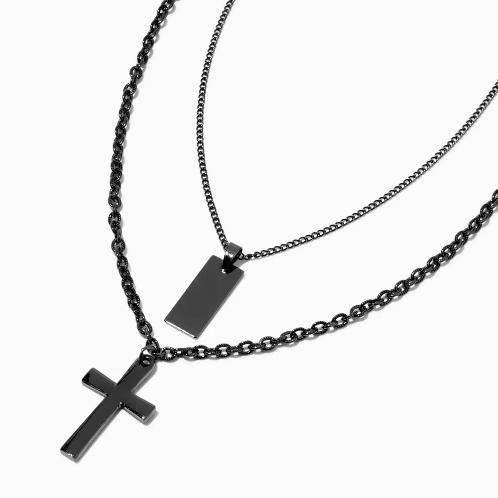 Black Cross & Tag Necklace Set - 2 Pack