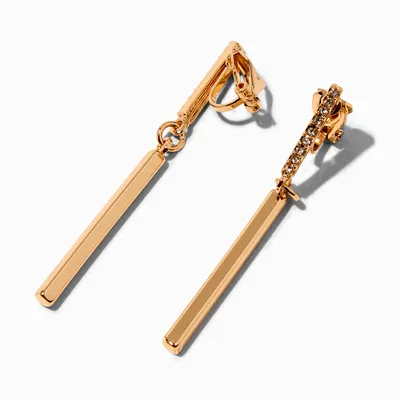 Gold 2" Embellished Bar Clip-On Drop Earrings