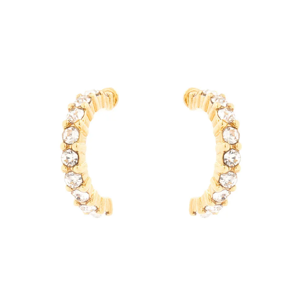 18kt Gold Plated Glass Stone Half Hoop Earrings