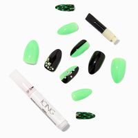 Black & Green Embellished Stiletto Vegan Faux Nail Set (24 Pack)