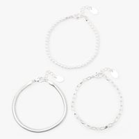 Silver Pearl Snake Chain Bracelets - 3 Pack