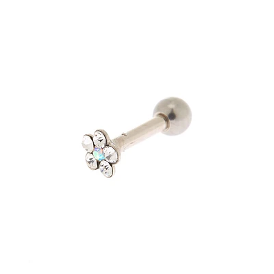 Silver 16G Iridescent Flower Tragus Stud Earring