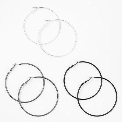 Mixed Metal 70MM Hoop Earrings - 3 Pack