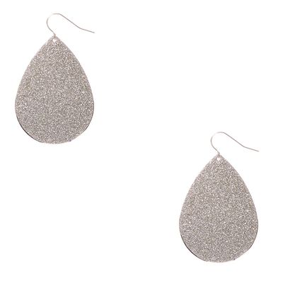 Silver Glitter Teardrop Drop Earrings
