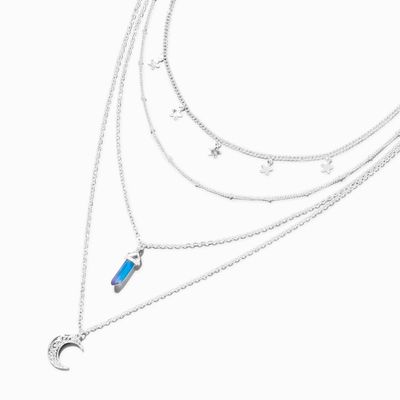 Star, Blue Mystical Gem, & Crescent Moon Choker Multi-Strand Necklace